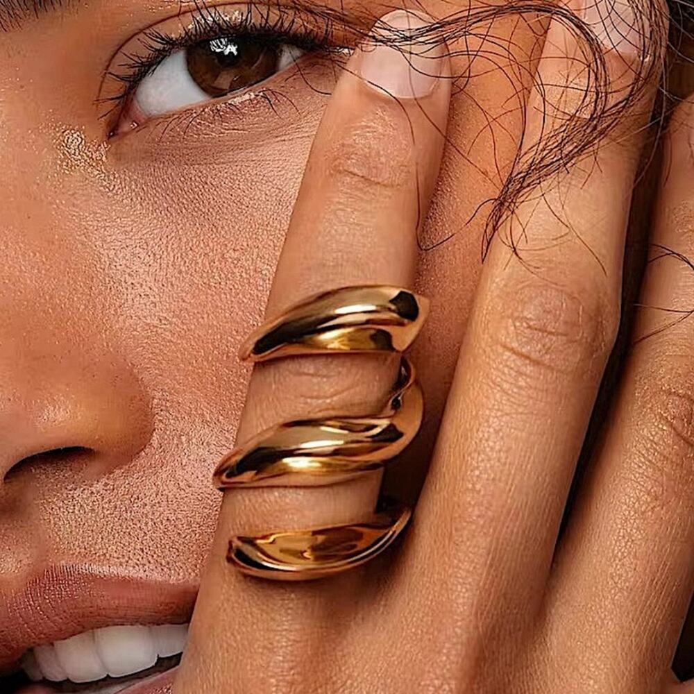 Gold Plated Geometric Ring, Creative, Design, Unique, Tre…